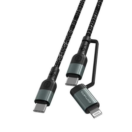 2 i 1 Lightning + USB-C ladeoverførselskabel 1,5 m 4Smarts ComboCord CL Sort