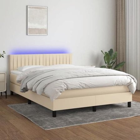 Maison Exclusive - Sengebund med lameller og LED madras Creme 140x200 cm Stof