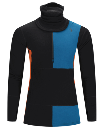 Aclima WarmWool hoodsweater w/zip M's Jet Black/Corsair/Gold Flame