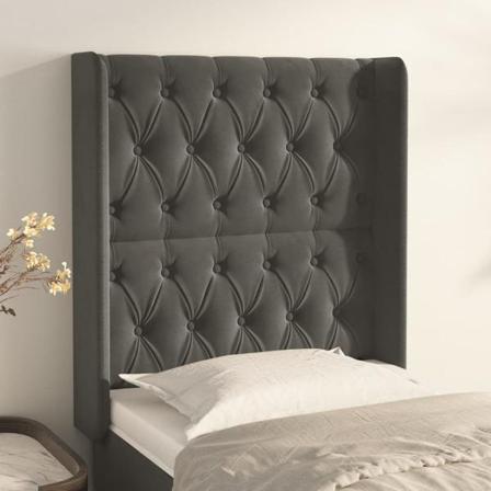 Vidaxl Huvudgavel Med Kanter Mörkgrå 83x16x118/128 Cm Sammet Grå