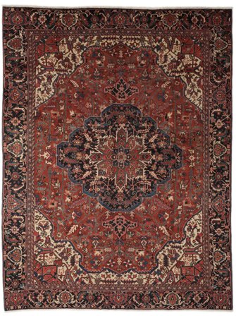 Hand Knotted Heriz Rug 284X373 Wool Black/Dark Red Large