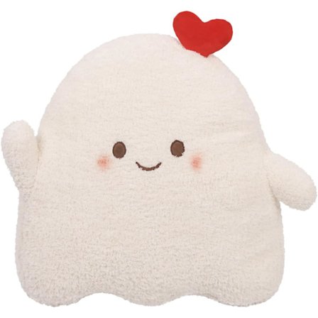 Søt spøkelsespute, myk hvit hjerteformet spøkelsesbamse plysj Kawaii dukkeleke morsom romdekorasjon bursdag Halloween jul 16 tommer