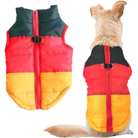 Hund- och kattväst med koppelögla, färgglada lappar, vadderad valpväst, jacka, teddy, chihuahua-kostymer, mopskläder, XS, S, M, L (Large (1-pack), gul