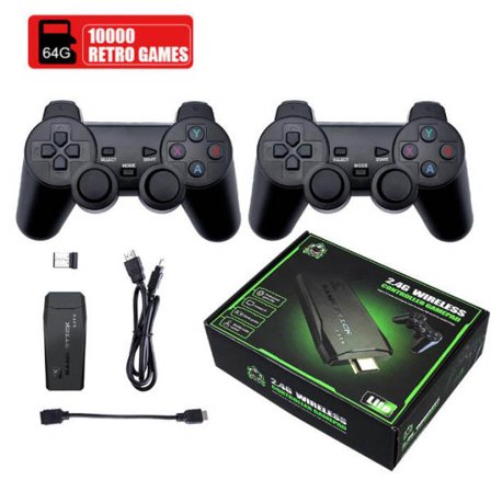 Spilkonsol, HD-konsol med to 2,4G trådløse controllere 64G 10000 spil
