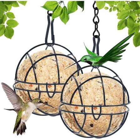 Fuglefôring for ville fugler, 2 stk. hengende ballfuglemater, fuglemater for små ville fugler, metallfettballfuglemater for utendørs og innendørs