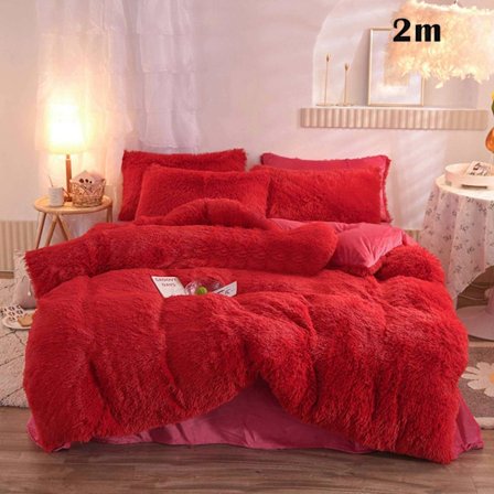 4 st/ set Färgglada fluffiga sängkläder Set Långt plysch cover Lakan Örngott Set