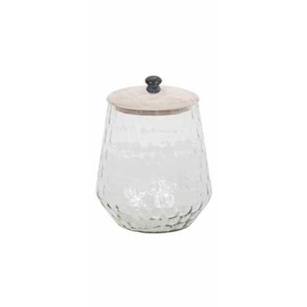 Glasopbevaringskrukke med hvidt trælåg, 14x14x20 cm