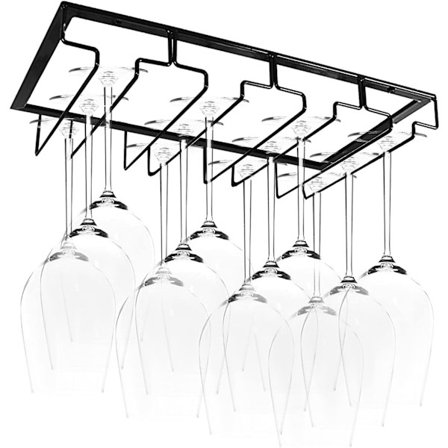 Ställ för vinglas, för köksbar, flera rader vinglashållare under skåp, enkel installation svart metall vinglas hängare, utrymmeseffektiv vin{REN}