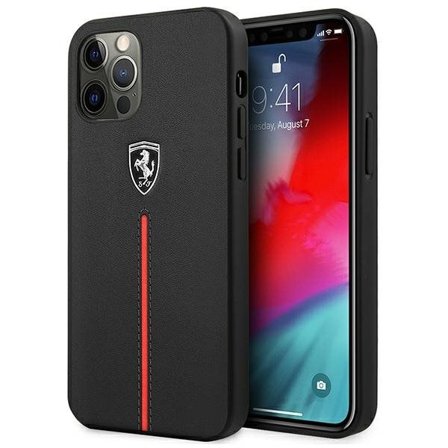 Ferrari FEOMSHCP12LBK iPhone 12 Pro Max svart/svart hårda fodral Off Track läder Nylon Stripe