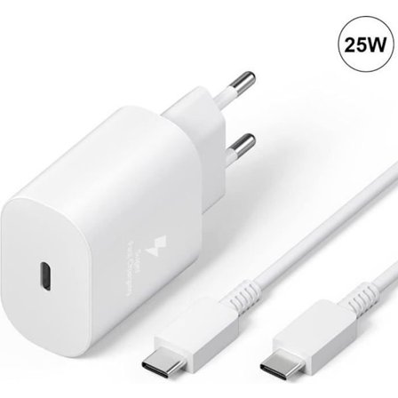 Hurtigoplader 25W USB-C - E.F.CONNECTION - Google Pixel 9/8/7/7 Pro/6/6 Pro/6A+ - Kabel 1M - Hvid
