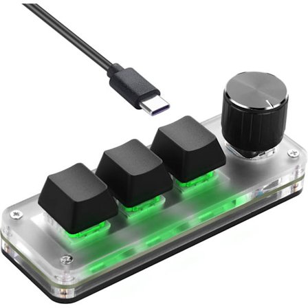 Mini programmerbart mekanisk tastatur med tre knapper og én roterende makro-genvejstast | Multi-enhed PC til gaming og kontorbrug