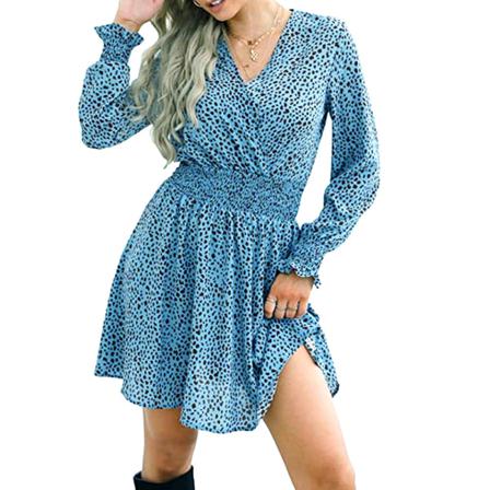 Damblommor Casual Långärmad Miniklänning Dam V-ringad Holi
