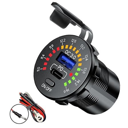Billader for bil Qc3.0 Usb Type C Hurtiglader Voltmeter Led Bryter A