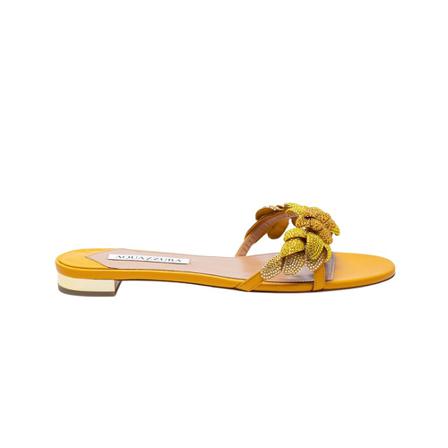 Aquazzura, Leather mules with rhinestones Żółty, Kobieta, Rozmiar: 38 EU