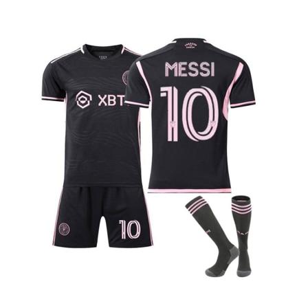 (Vuxna Barn Fotbollssatser Inter Miami Messi #10 Strip Fotbollströja T-shirt+Shorts+Strumpor 8-9 Years