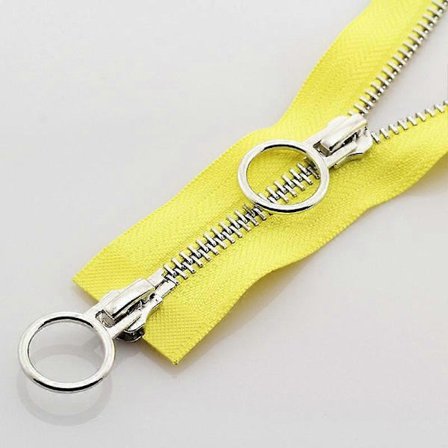 5# 70/90cm Metallivetoketju Kaksoisliukuri Pyöreä Rengasvetoketju DIY-ompeluun Vaatteisiin keltainen