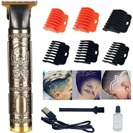 Hårklippere for menn, trådløs skjeggtrimmer barbermaskin oppladbar T-blad hårklipper nærmer seg null grapped hårklippesett