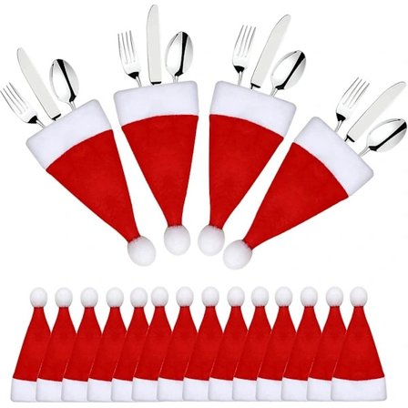 Sett med 36 røde nisseluer bestikkholdere for juledekorasjon