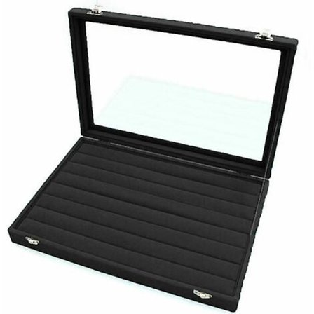 Vinterkampanje, ringoppbevaringsboks - smykkeskrin med glasslokk i utstillingsboks med 2 sikkerhetslåser 8 kolonner for smykker, ringer, svart