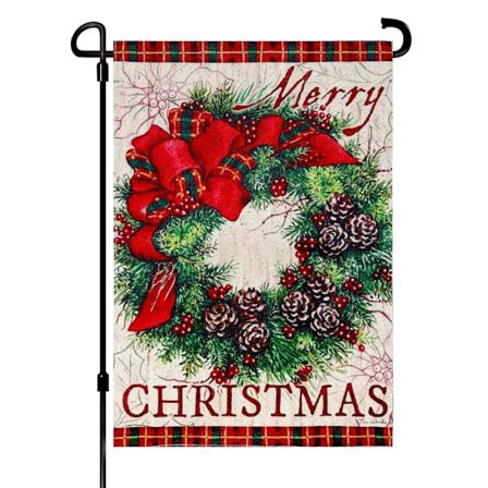 12x18 tommers God Jul hageflagg, dobbeltsidig burlap plaid kant dekorativ krans Buffalo burlap hageflagg