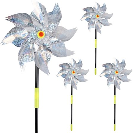 Fuglerepellerende vindmølle, 4 reflekterende vindmøller, dekorative fuglerepellerende enheter