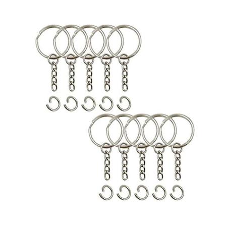 1 tum/25 mm öppen nyckelring med kedja silver nyckelring, nyckelringsdelar, öppen crossover-ring och kontakt. 10 stycken
