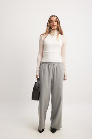 NA-KD Elastic Mid Waist Pants - Raka byxor - Grå,Stripe - EU 36