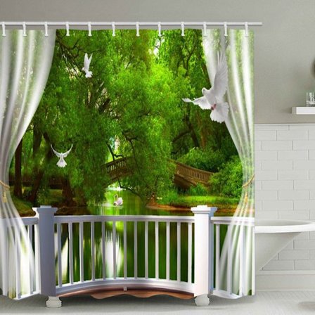 Duschdraperi med sjömotiv för fönster utomhus, med 12 plastkrokar