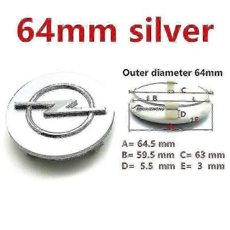 4 stk. Opel 56mm 59mm 60mm 64mm 68mm Bilhjul Senter Nav Kapsler Svarte Sølv Felger Deksel Auto Logo Badg Boris