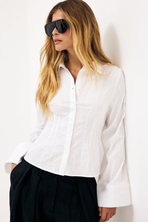 NA-KD Chemise ajustée à larges poignets - Tenue de bureau - Blanc - EU 32