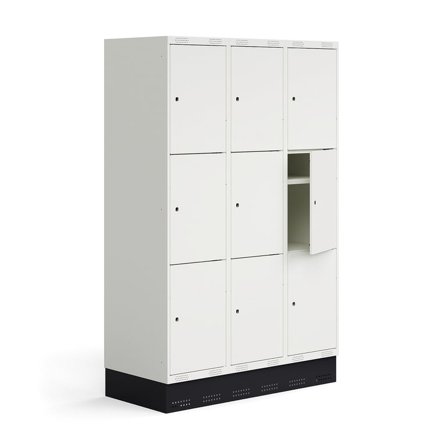 Skab til skoleelever ROZ, 3 moduler, 9 døre, inkl. bund, 1890x1200x550 mm, hvid