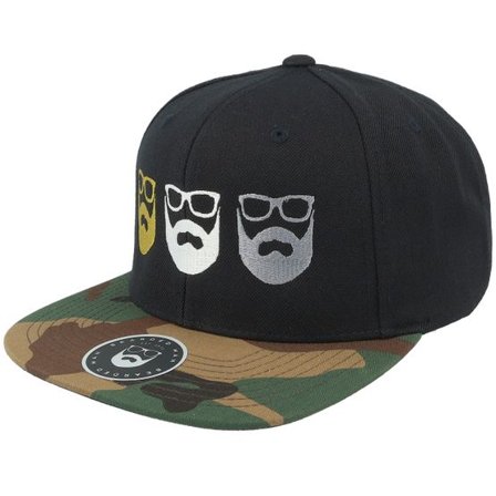 Bearded Man - Svart snapback Keps - Three Logo Black/Camo Snapback @ Hatstore