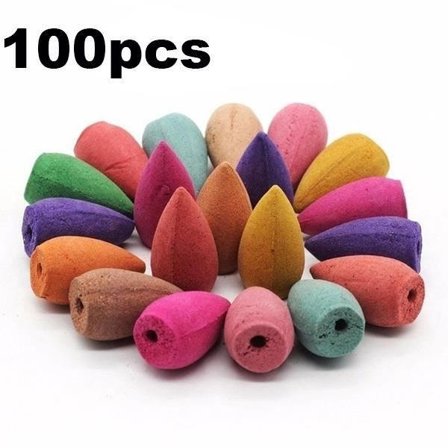 100 stk. Røkelseskjegler med Tilbakestrømning Blandet Refluks - 7 Forskjellige Blandede Dufter for Røkelsesbrenner