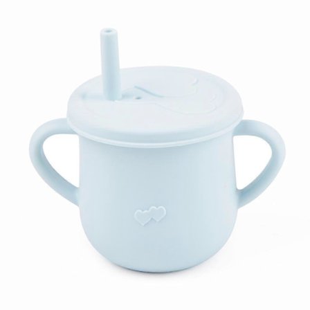 Dww-Un babykop lyseblå 200 ml + silikonesugerør til børn 2 i 1 - babykop + genanvendeligt sugerør - BPA-fri - tåler opvaskemaskine XPV