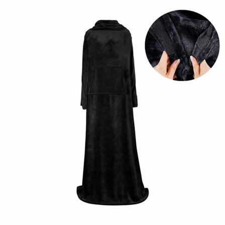 Ekstra Stor Bærbar Fleece Plaid med Ærmer og Lomme, Justerbar Velcrolukning 150x180cm