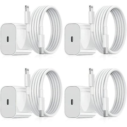4-pak iPhone oplader - Hurtig oplader - Adapter + 2-meter datakabel 20W Lightning, Hvid, 4-pak til iPhone, 4-pak Lightning