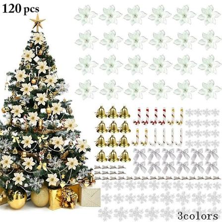 120 st konstgjorda julblommor, klockor, rosetter, bröllop, julgran, kransar, dekorationer, inomhus, juldekorationer för jul, hem, bröllop, fest (