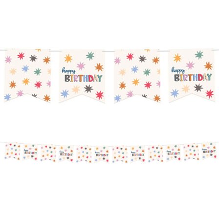 Happy Birthday Flagguirlande med Stjerner