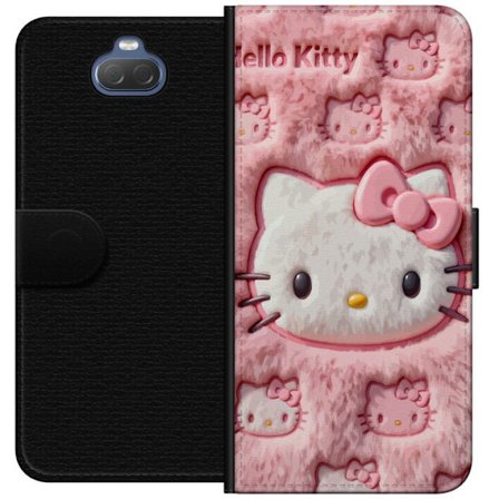 Kompatibelt Lommeboketui til Sony Xperia 10 Hello Kitty rosa fluffy bakgrunn med ikoniskt ansikt og kawaii-estetikk