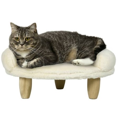 Hyggelig Pet Sofa Forhøjet Design Hundesofa Kat Sofa Træben Flanell Creme 47X40X20Cm