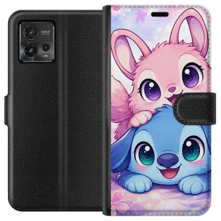 Kompatibel Tegnebogsetui til Motorola Motorola Moto G72 Sød kawaii illustration med pink og blå fantasidyr, store øjne og bløde farver perfekt til
