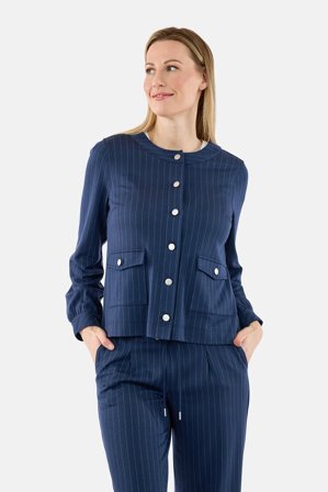 BRANDTEX - Let Jakke - Navy - Stribet Med Knaplukning