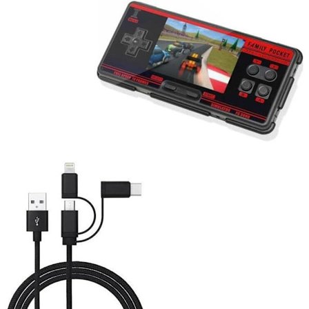 2025 Siste Modell Kabel Kompatibel med Family Pocket Håndholdt Spillkonsoll (3 i 1) - AllCharge 3-i-1 Kabel - Jet Svart