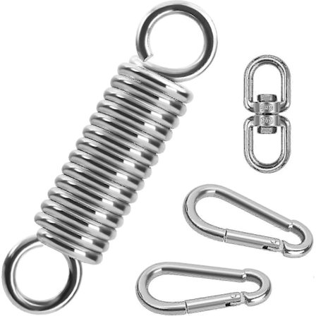 Jousiriipputuoli, Teräksinen jousikeinu 2 Karabinerilla ja 360 Kääntyvällä Koukulla, Kestävä Ripustusjousisarja Jopa 250 kg Riippumatolle