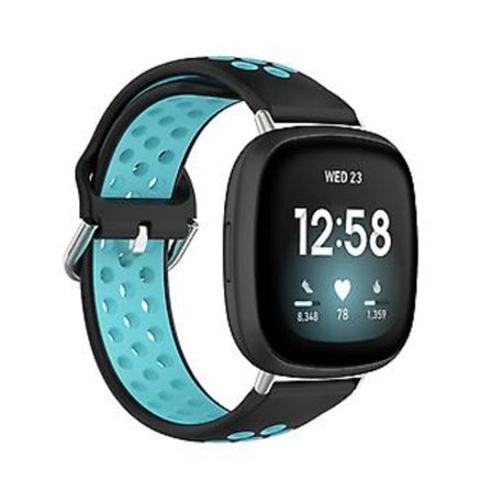 Tvåfärgad Silikonarmband för Fitbit Versa 3 (Svart Blågrön)