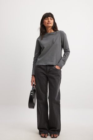 NA-KD Basic - Oversized topp med lange ermer - Basic topper - Grå - XS