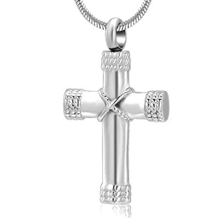 AVEKI Reb Winding Cross Cremation Ashes Urn Pendant Halskæde Minde Keepsake Smykker Herrens Bøn Cross Ashes Halskæder, Sølv