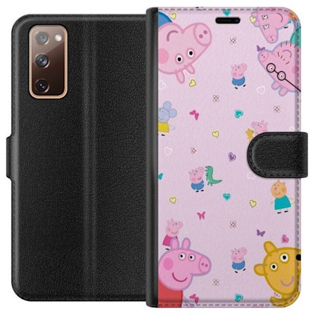 Kompatibelt Lommeboketui til Samsung Galaxy S20 FE Peppa Gris med en baby i armene, mamma gris motiv i fargerik og myk barneillustrasjon med hjerter