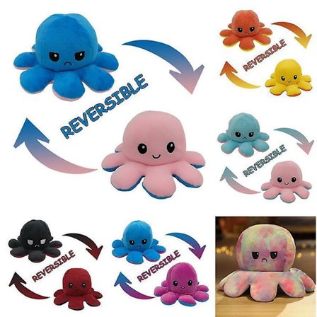 Stor vendbar blæksprutte Blød kæmpe Plys legetøj 20 cm - 160 cm Happy Sad