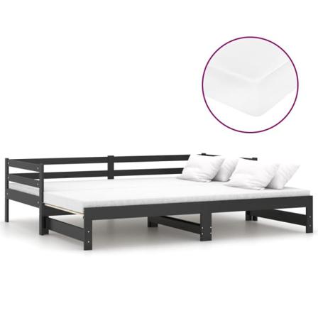 Vidaxl Dagbädd Utdragbar 2x(90x200) Cm Svart Massiv Furu Svart